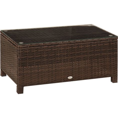 Garten Beistelltisch Couchtisch Aus Polyrattan, Wetterfest, Braun, 85X50X39Cm