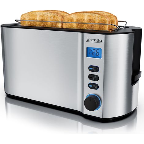 Arendo Toaster Edelstahl Langschlitz 4 Scheiben, Doppelwandgehäuse, integrierter Brötchenaufsatz, 6 Bräunungsstufen, Brotzentrierung automatisch (1/5)