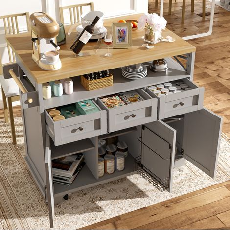 Mueble cocina con ruedas y mesa abatible 118 cm OKMYHOME (1/5)