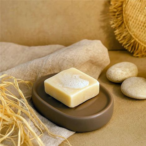 Exagonshop Porta sapone da appoggio in ceramica tortora Sidney