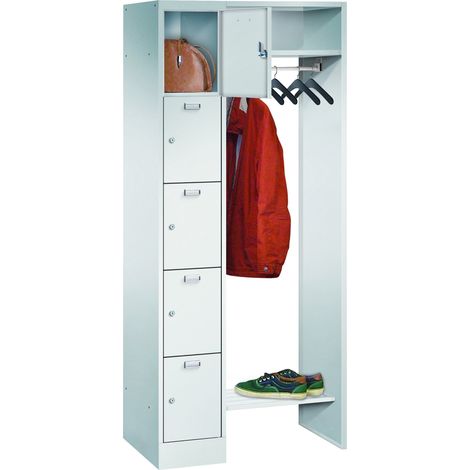 STIER Garderobe, 1 Säule m. 5 Fächern, AB 300 mm, Hutabl. 450 mm, Zyl., RAL 7035 (1/3)