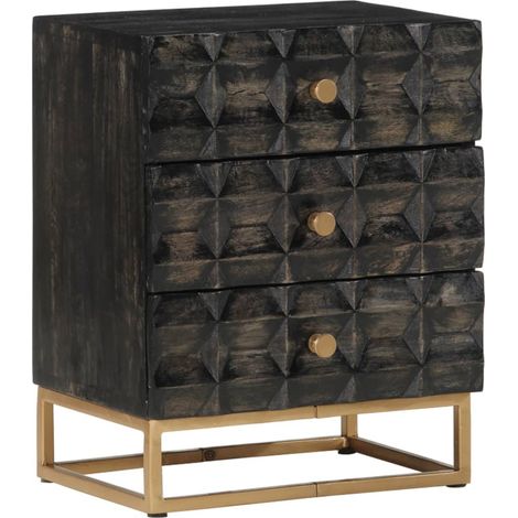 Comodino Mobiletto Moderno,Comodino da Camera,Tavolino comodino Nero 40x29x50 cm in Legno Massello di Mango -BN31266 (1/5)