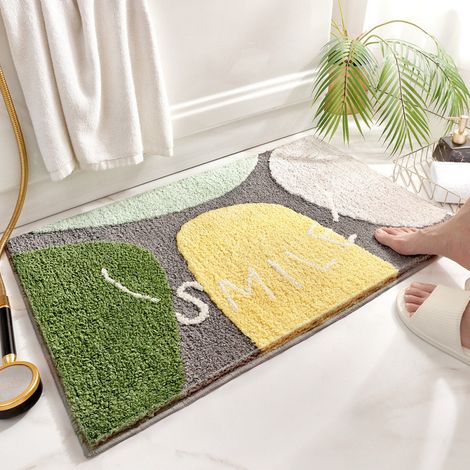Tapis de bain antidérapant et absorbant – Tapis d’entrée lavable en fausse fourrure, idéal pour salle de bain, WC ou entrée (motif « 4 pierres colorées », 50 x 80 cm)-lsw