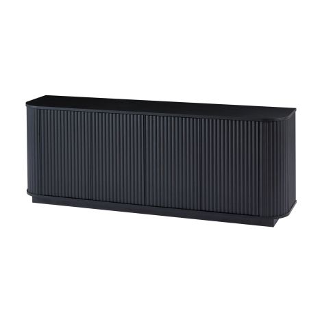 Buffet 162,5x38x61 cm noir motif ondulé, rangement, bois rayé