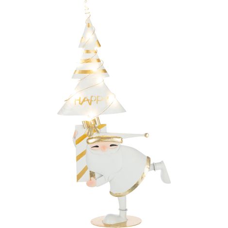 Père-Noël à LED "Arbre" 66cm Blanc & Or
