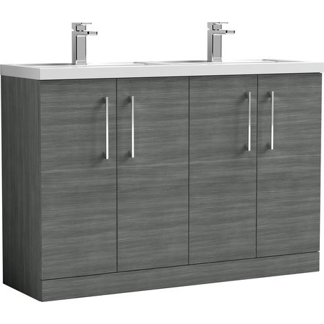 Nuie Arno Floor Standing 4-Door Vanity Unit with Double Polymarble Basin 1200mm Wide - Anthracite Woodgrain (1/5)