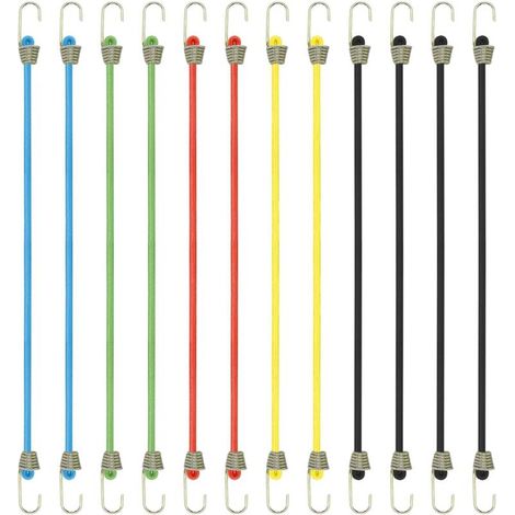 Bardusch-12 mini cordons élastiques indéchirables 25,4 cm crochets, multicolores, pour vélo/bagages/bâche/camping-car (1/5)
