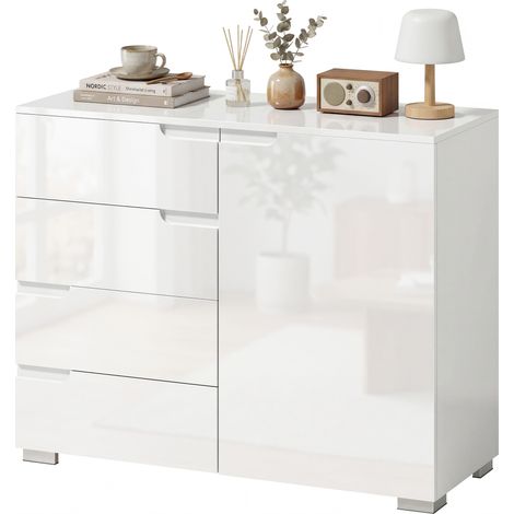 Kommode mit 4 Schubladen, Sideboard mit 1 Tür und verstellbarem Einlegeboden, für Wohnzimmer und Schlafzimmer, 100 x 40 x 80 cm