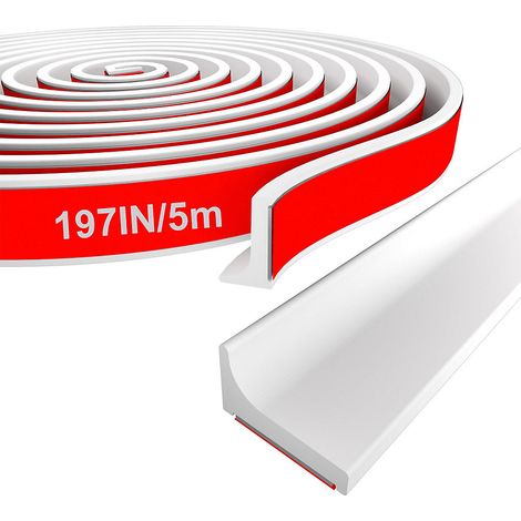 Seuil de douche pliable, barrière de douche et système de rétention, bande en silicone étanche pour salle de bain (blanc, 5 m) (1/5)