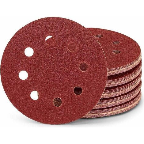 Lot de 50 disques abrasifs professionnels - 8 trous - Diamètre : 125 mm - Grain : 180 - Pour ponceuse excentrique - Feuilles abrasives - Papier abrasif (1/5)