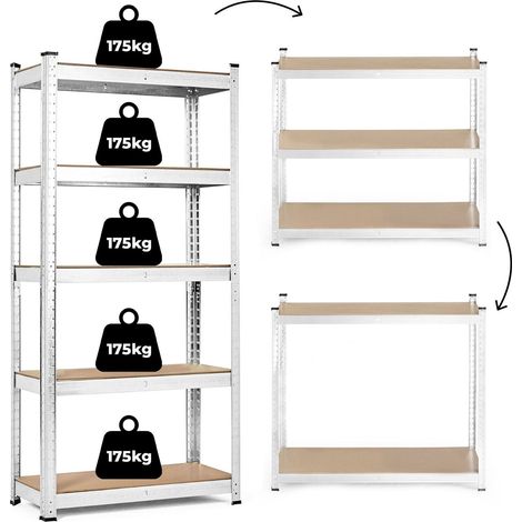 Storage rack 180x90x40 cm galvanized steel 5 shelves 875 kg capacity modernhome
