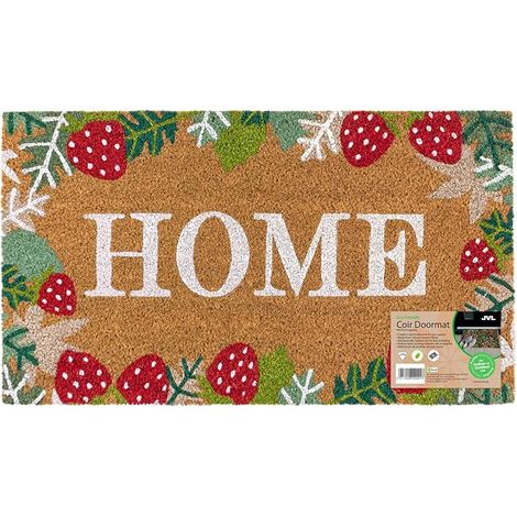 JVL Eco-Friendly Latex Backed Coir Entrance Doormat, 40x70cm - Strawberry Fields (1/5)