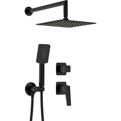 Ensemble de douche encastrée avec pomme de douche carrée 250 mm finition noire - Vetox