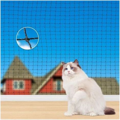 Schwarzes Katzen-Sicherheitsnetz (6 x 3 m) für Balkone, UV-beständiges HDPE, 3 x 3 cm Maschenweite, transparent und sturzsicher, für den Innen- und Außenbereich geeignet, einfache Montage (1/5)