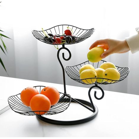Corbeille À Fruits - 3 Étages - En Fer Noir Mat - Pour Cuisine Bureau Jardin - 1 Pièce (1/5)