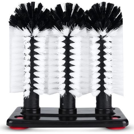 Brosse à Verre,Brosse Lave-Verre,Lave Verre à 3 Têtes avec Base à Ventouse,Brosse Nettoyage Bouteille en Verre,Brosse de Nettoyage de Verre Brosse Bouteille avec Ventouse,goupillon biberon,19x10x19cm