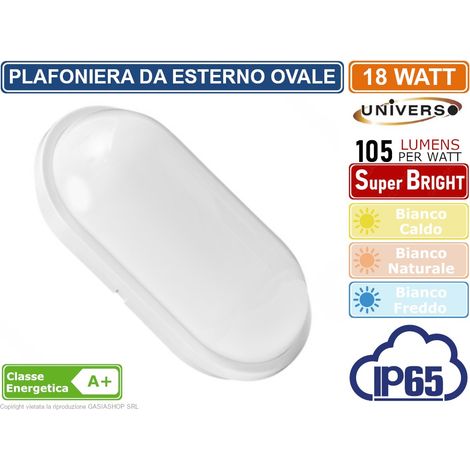 PLAFONIERA LED DA ESTERNO IP65 18W FORMA OVALE COLORE BIANCO 1900 LUMEN - Colore Luce: Bianco Freddo (1/4)
