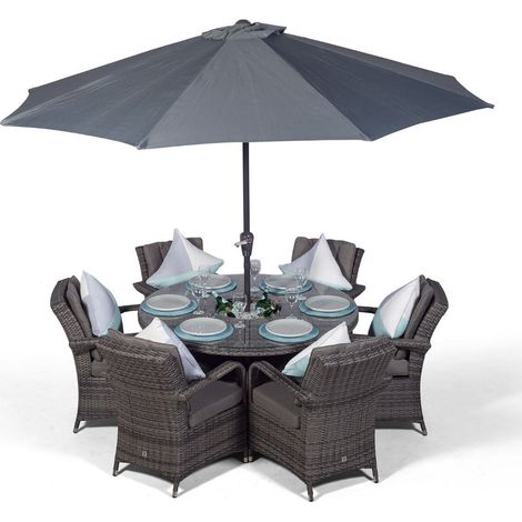 Arizona Round 6 Seater Patio Dining Set with Ice Bucket Drinks Cooler - Grey (1/5)