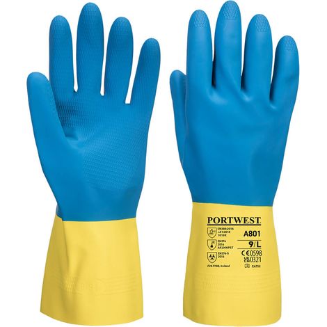Latex-Handschuh Doppelenduction Farbe: Gelb/Blau Größe M - Portwest