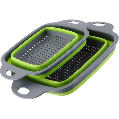 Set di 2 cestelli pieghevoli per scolare: setaccio, cestello telescopico per scolare, cestino per frutta e verdura, utensili da cucina regolabili, cestello salvaspazio per scolare. (1/5)