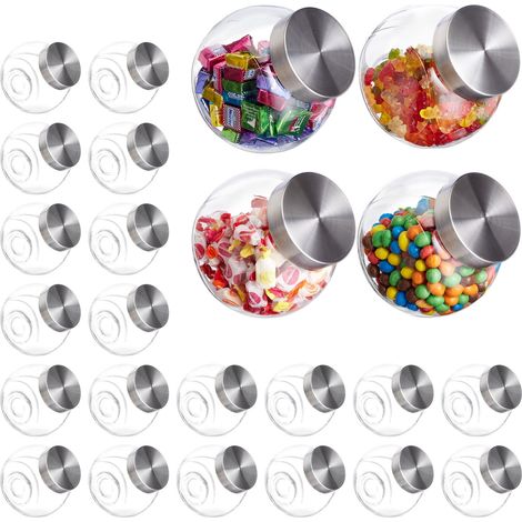 Relaxdays Storage Glass Jars Set of 24, 1.5 L, Candy, Flour, Sugar, Pasta, Cereal, Stainless Steel Lid, Transparent