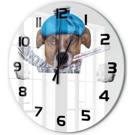 Horloge Murale Ronde Cadeau Original Verre Silencieuse pour Maison Salon Chien malade fi 60 cm (1/5)