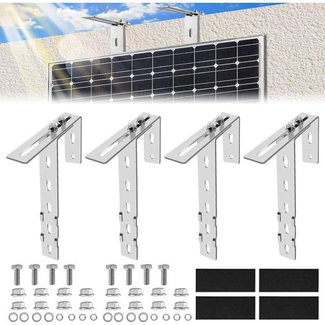 Lot de 4 Support Panneau Solaire - Support de Balcon Réglable pour Panneaux Solaires - Pas de Perçage Nécessaire pour Kit Fixation Panneau Solaire - Rond et Carré - Pour Balcon, Toiture (1/5)