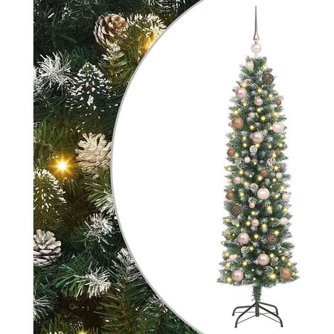 Arbre de Noël,Sapin de Noël artificiel slim avec 150 LED Vert 150 cm CFW37376 (1/5)