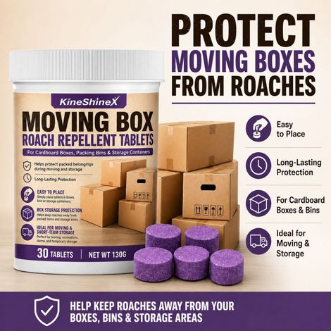 KineShineX cockroach repellent pills (30 pills) for moving boxes, storage boxes, and other containers. (1/5)