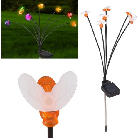 Solar-Stehlampe, Bienen-Stehlampe, dekorative Gartenlampe, Stehlampe mit Windeffekt, dekorative Außenlampe, wasserdichte Solarlampe, Dekoration für Garten, Rasen, Hochzeit, Weihnachten, 6-köpfige Bien (1/5)