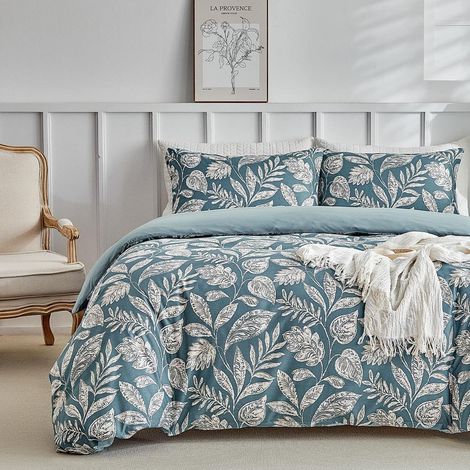 Ensemble de literie King-Size 230x220 cm avec motif cachemire, microfibre, bleu clair