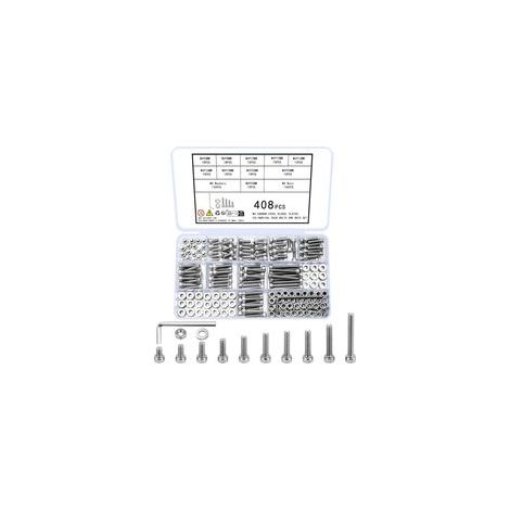 408-teiliges M4-Schrauben- und Mutternset, vernickelter Kohlenstoffstahl, Innensechskantschrauben und -muttern, für Möbel, Fahrräder und Elektronik (1/5)