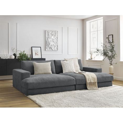 BOBOCHIC - Canapé droit fixe 4 places LEONARD assise profonde tissu texturé   Gris foncé (1/5)