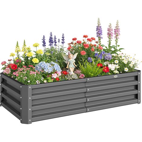 Weather-Resistant Steel Raised Garden Bed for Vegetables,Flowers,and Herbs,120 cm x 60 cm x 30.5 cm,Light Grey