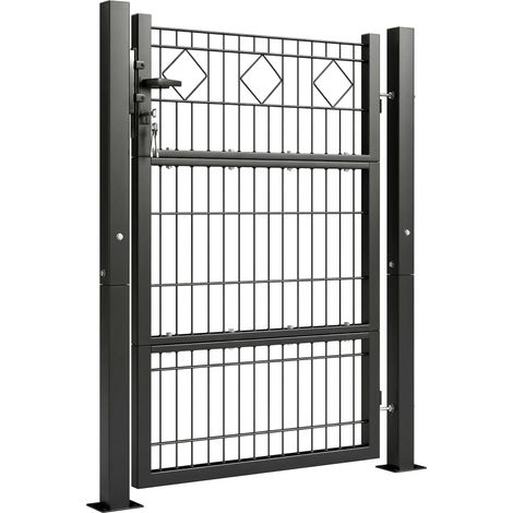 Portail jardin métal galvanisé avec serrure poignée clés et poteaux, clôture extérieure robuste pour entrée maison (1/5)