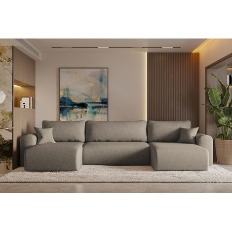 Ecksofa mit schlaffunktion und bettkasten, Sofa U-form, Couch U-form CAPRI Neve Braun (1/4)