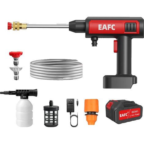 Pistola de agua eléctrica de alta presión, 60 bares de potencia, diseño portátil inalámbrico, 60 bares de presión, funciona con batería. (1/2)