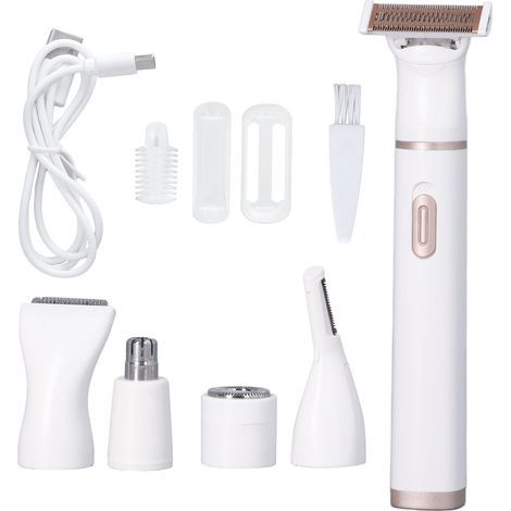 Rasoir Électrique Femme 5 en 1 USB Rechargeable avec Têtes en Acier Inoxydable Détachables pour Épilation Nez et Sourcils (1/5)