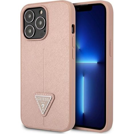 Guess GUHCP13LPSATLP iPhone 13 Pro/ 13 6.1 pinke Hartschalen-Hülle mit Saffiano-Dreieck-Logo (1/5)