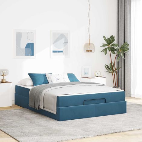 vidaXL Bettgestell mit Matratze 2 pcs Blau Samt (1/4)