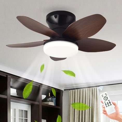 Ventilateur de Plafond avec Télécommande avec Éclairage Salon Dimmable Silencieux Luminaire Ventilateur Plafonnier À 5 Pales Moteur DC Lampe Ventilateur de Chambre, Réversible-Black-Wood-65CM (1/5)