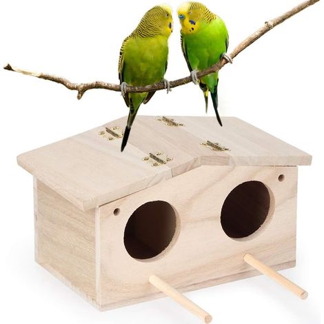 Nids d'oiseaux en Bois pour Animaux de Compagnie Perruche Nichoir Maison D'oiseau Calopsitte Boîte D'élevage Volière en Bois Perruche Cage Accessoires (1/5)