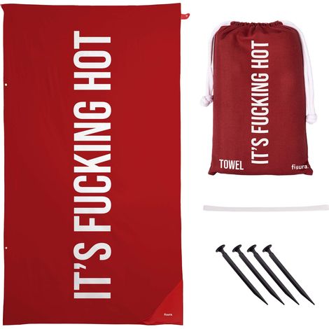 FISURA – Telo mare rosso It’s fcking hot, microfibra leggera ad asciugatura rapida, anti sabbia. Grande formato perfetto per spiaggia, campeggio, picnic o piscina.
