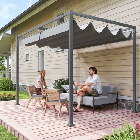 Gazebo Pergola da Giardino 3x2m con Telo Scorrevole in Metallo e Poliestere, Grigio e Nero (1/5)