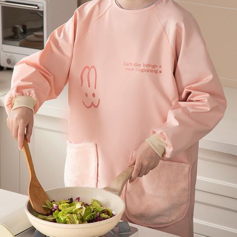 Küchenschürze für Damen mit großen Taschen, wasserdichte, langärmelige Kochschürze, geeignet zum Kochen, Backen und Reinigen