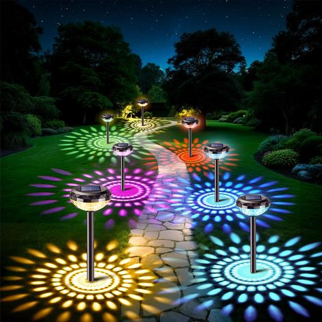 Lanterne Solaire de Jardin, Lot de 8 Spots LED 2 Modes, Pile 800 mAh, Etanche IP65, Enfoncement dans Pelouse et Allée, Eclairage Extérieur Autonome sans Fil (1/5)