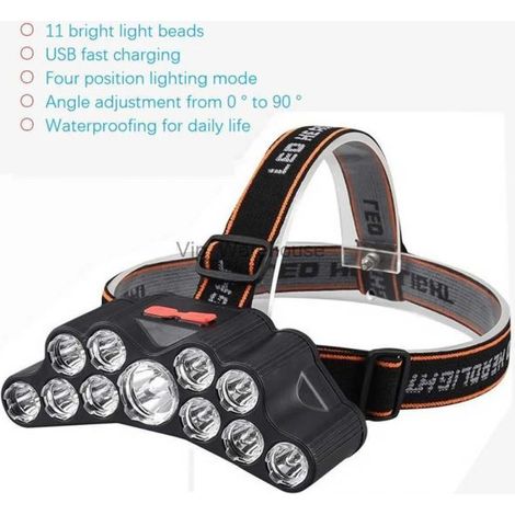 Torcia Lampada Frontale Led ricaricabile 11 LED 4 Modalita . ART.JK-011