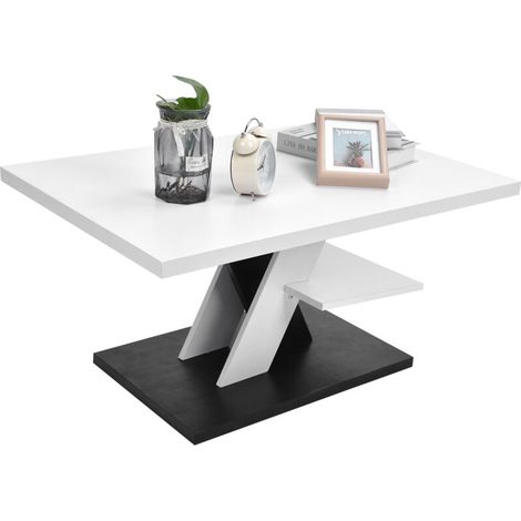 Table Basse Salon Blanche et Noir avec étagère, Table Centrale Blanche Moderne et élégante pour thé et Le café. Design épuré et Un Choix Parfait - Coffee Table (1/5)