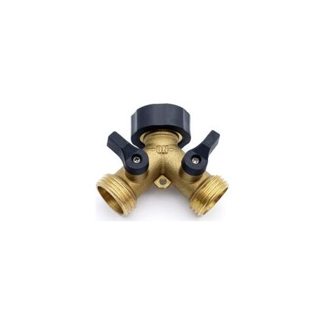 Divisor en Y de 2 vías - 3/4" - Con válvulas de cierre - Conector divisor en Y con 2 divisores de manguera, conector de grifo para lavadora, cocina, jardín, césped - Crezuo