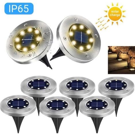 Lampe solaire 8 LED blanc chaud étanche IP65 pour jardin extérieur (1/4)